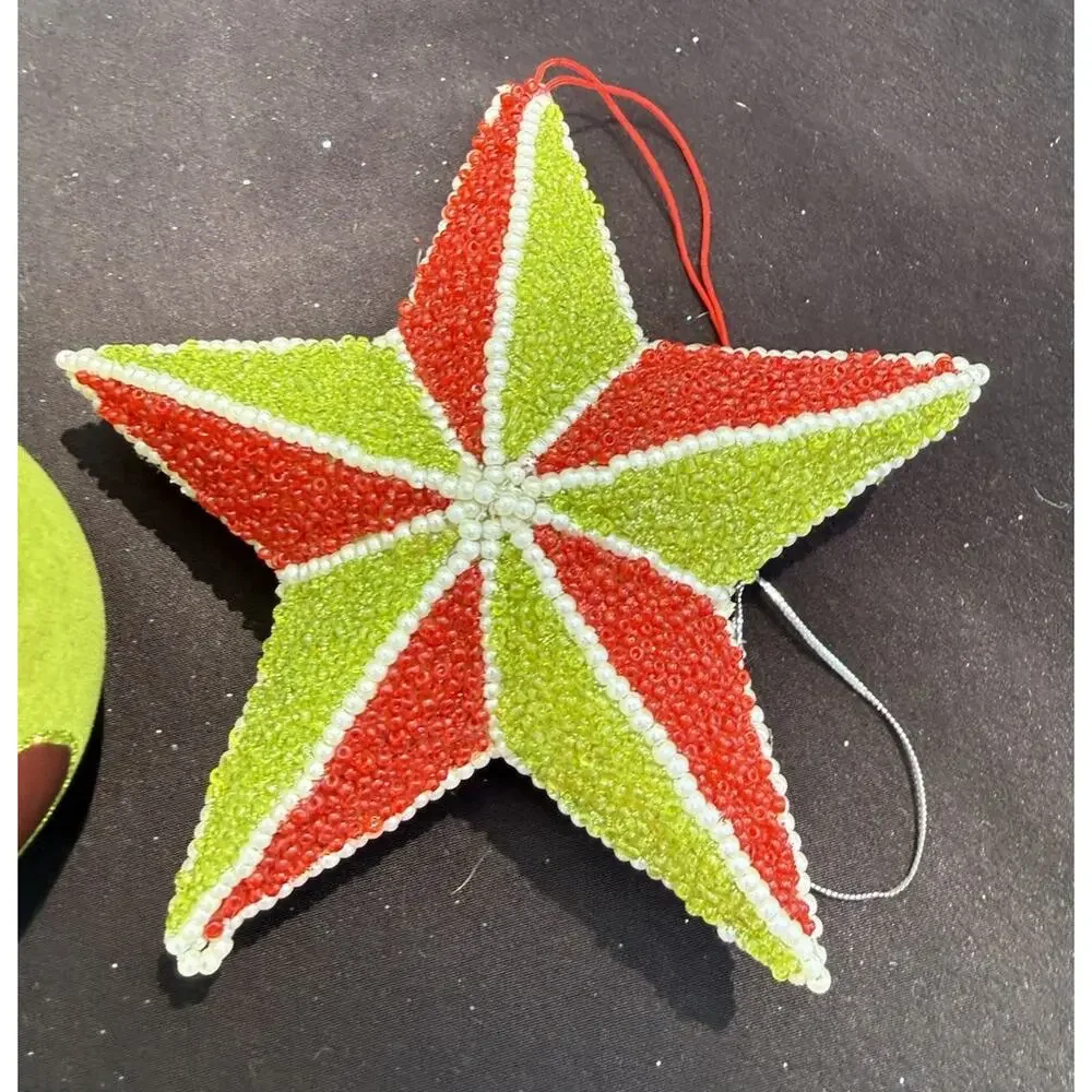 Dept 56 Whimsical Christmas ornament Beaded Star & Flocked Ball -Lo10